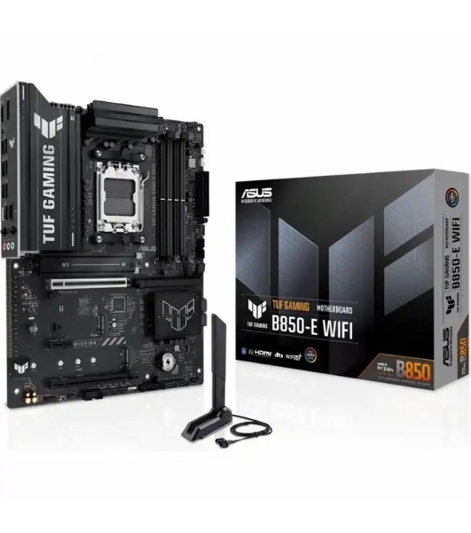 Материнская плата ASUS TUF Gaming B850-E WiFi, AM5, AMD B850, 4xDDR5, 4xSATA, 3xM.2, 1xPCIe 5.0 x16, 1xPCIe 4.0 x16, 1xPCIe x1, 1xDP, 1xHDMI, 2xUSB-C (1x10Gbps, 1x20Gbps), 3xUSB-A 5Gbps, 3xUSB-A 2.0, 1x2.5Gb LAN, Wi-Fi 6E, Bluetooth 5.3, 3x3.5 мм, 7.1, ATX
