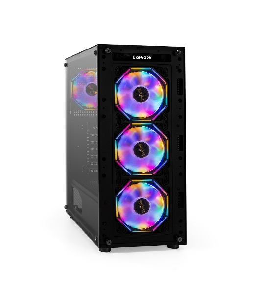 Компьютерный корпус Miditower ExeGate i3 BASE-EVO800 (ATX, БП EVO800RGb с вент. 12 см, с окном, 1хUSB+1хUSB 3.0, аудио, 4 вент. 12см с RGb подсветкой)
