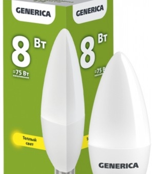 Лампа cветодиодная LED IEK LL-C35-08-230-30-E14-G C35 свеча 8Вт 230В 3000К E14 GENERICA