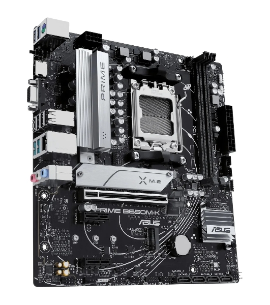 Материнская плата ASUS PRIME B650M-K, Socket AM5, AMD B650, 2xDDR5, 4xSATA, 2xM.2, 1xPCIe 4.0 x16, 2xPCIe 4.0 x1, 1xHDMI, 1xVGA, 1x 2.5Gb LAN, 4xUSB-A 2.0, 2xUSB-A 3.2 Gen 1, 2xUSB-A 3.2 Gen 2, 3x3.5 мм, 7.1, mATX