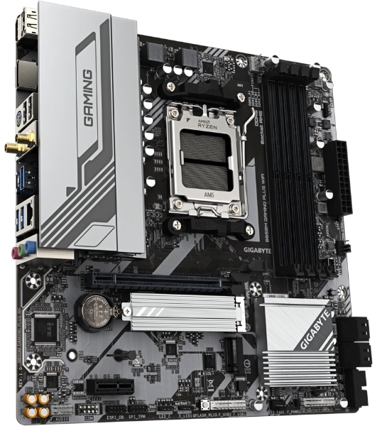 Материнская плата Gigabyte B650M GAMING PLUS WIFI, AM5, AMD B650, 4xDDR5, 4xSATA, 2xM.2, 1xPCIe 4.0 x16, 1xPCIe x1, 1xHDMI, 2xDP, 1x2.5Gb LAN, Wi-Fi 6E, Bluetooth 5.3, 1xUSB-C 5Gbps, 3xUSB-A 5Gbps, 2xUSB-A 2.0, 1xPS/2, 3x3.5 мм, 7.1, mATX