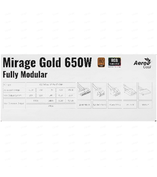 Блок питания Aerocool/Formula MIRAGE GOLD 650W, 650Вт, 80 PLUS Gold, 120мм, модульный, черный