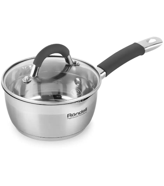 Ковш Rondell Flamme RDS-026, 1.3л, 16см, с крышкой, стальной