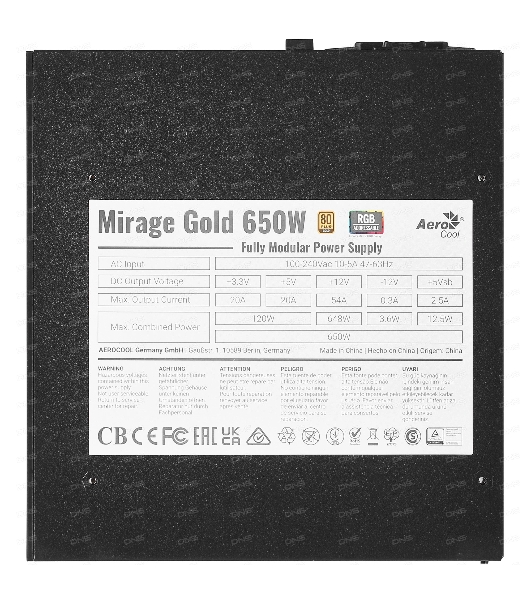 Блок питания Aerocool/Formula MIRAGE GOLD 650W, 650Вт, 80 PLUS Gold, 120мм, модульный, черный