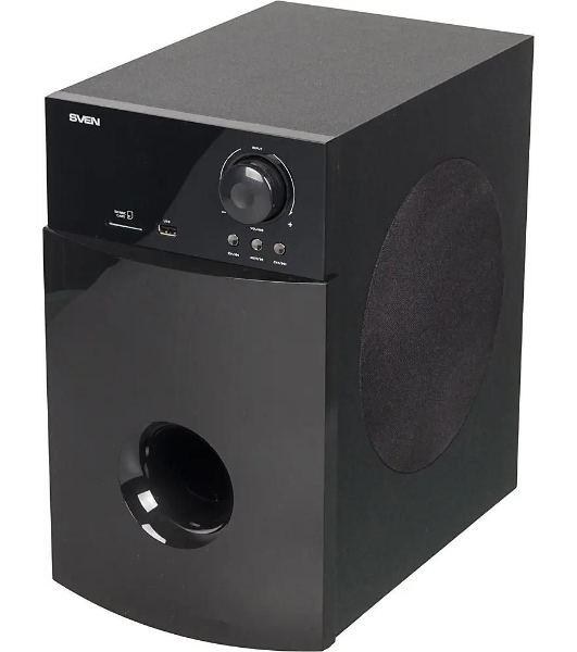 Аудиоколонки SVEN HT-210, черный, акустическая система 5.1, мощность (RMS):50Вт+5x15Вт, Bluetooth, Optical, Coaxial, FM-тюнер, USB/SD, дисплей, ПДУ