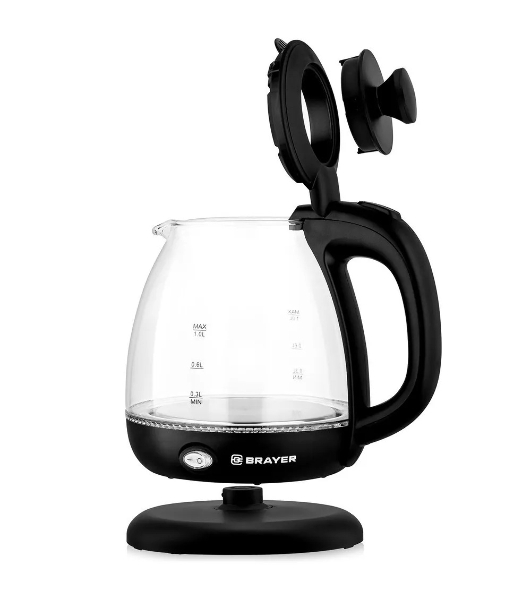Чайник электрический BRAYER BR6106, 1100 Вт, 1 л, стеклянный, автоотключение, подсветка, черный