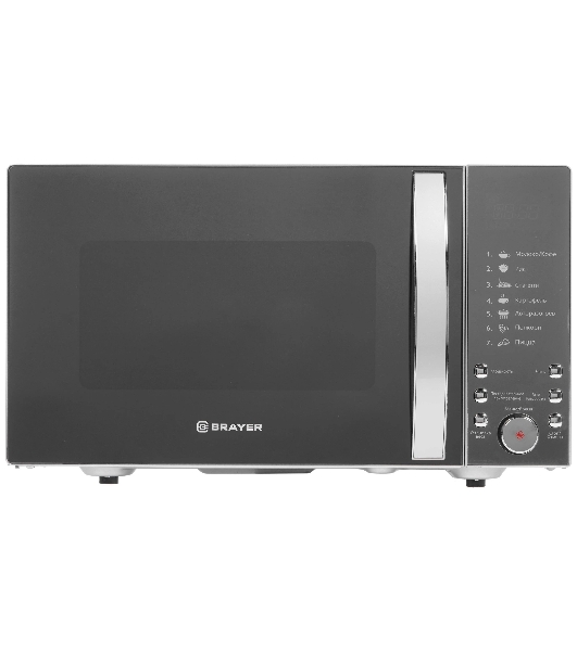 Микроволновая печь BRAYER BR2504 зеркальный, серебристый, 25 л, 900 Вт, переключатели — кнопки, поворотный механизм