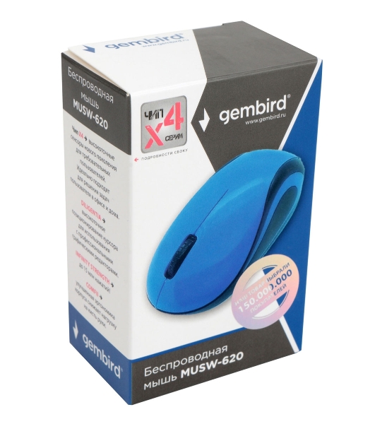 Мышь беспроводная Gembird MUSW-620 синий, 1200 dpi, радиоканал, USB, кнопки - 3