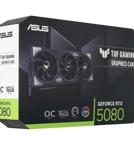 Видеокарта ASUS TUF-RTX 5080-O16G-GAMINGRTX 5080,HDMIx2,DPx3,16G,D7; 90YV0M30-M0NA00 (TUF-RTX 5080-O16G-GAMING)