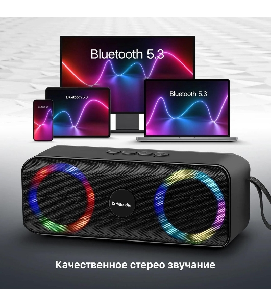 Акустическая система Defender LIGHT/BT/FM/USB/TF/AUX Q1 черный 10 Вт