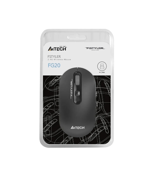Мышь беспроводная A4Tech Fstyler FG20S серый, 2000 dpi, радиоканал, USB, кнопки - 3