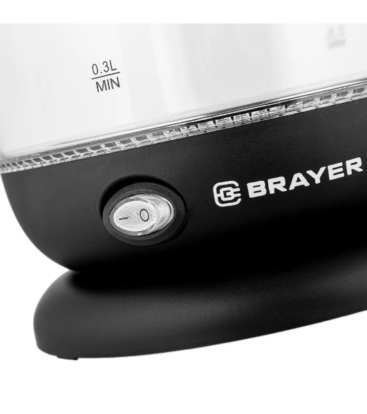 Чайник электрический BRAYER BR6106, 1100 Вт, 1 л, стеклянный, автоотключение, подсветка, черный