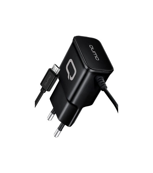 Сетевое зарядное устройство Qumo Energy (Charger 0024) 2.1A, встроенный кабель MicroUSB, черный