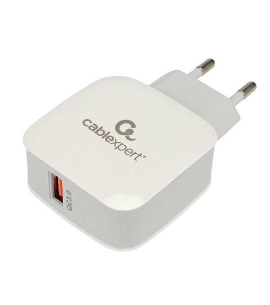 Сетевое зарядное устройство Cablexpert MP3A-PC-40, 18Вт, 3А, быстрая зарядка QC3.0, 1 порт USB, белый, пакет