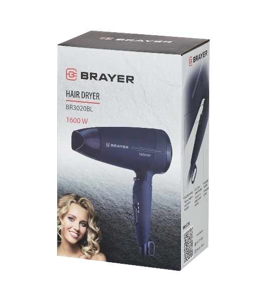 Фен BRAYER BR3020 синий, 1600 Вт, компактный