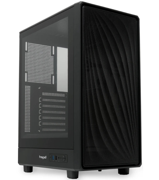 Компьютерный корпус без блока питания HSPD M510, Mesh Mid Tower, черный, TG, 0.5 SPCC, no fans ATX, mATX, mITX 180/280/160мм 1x2.5', 1x3.5', 7xPCI 1xUSB-A 3.0, 1xUSB-A 1.0 517x277x418мм