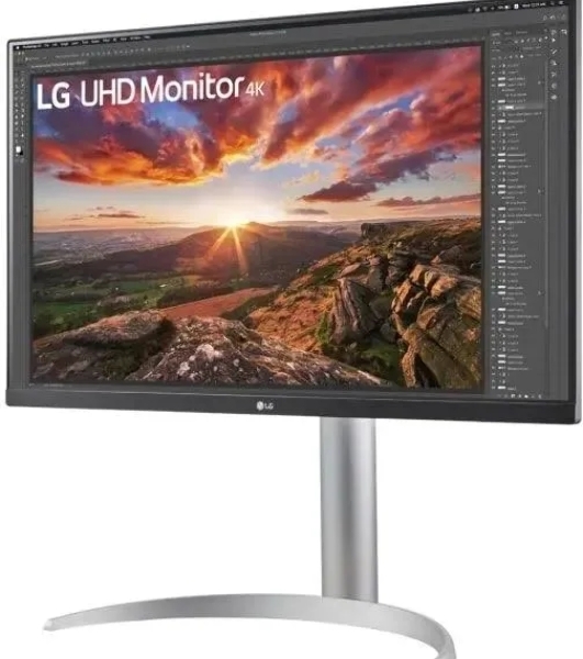 Монитор 27' LG UltraFine 27UP850K-W IPS 3840x2160, 60 Гц, 5 мс, 16:9, 400 кд/м², 2xHDMI 2.0, DP 1.4, USB-C, USB Hub (2x USB 3.0), 3.5 Jack, FreeSync, черный/серебристый
