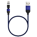 Кабель Maxvi MCm-02M blue, USB-A - MicroUSB, 2A, магнитный разъем, LED ток макс. нагрузки 2А, макс. напряжение 5V; стандарт USB 2.0; длина 1.5м, нейлоновая оплетка, съемный магнитный коннектор, LED подсветка, синий, фото 1