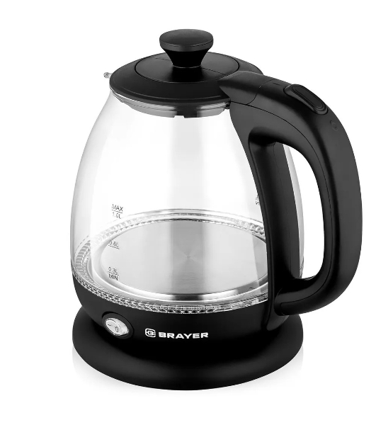Чайник электрический BRAYER BR6106, 1100 Вт, 1 л, стеклянный, автоотключение, подсветка, черный
