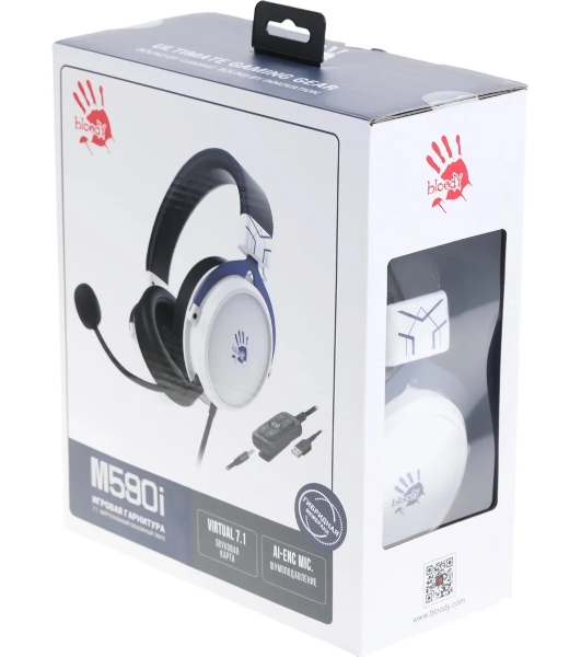 Наушники с микрофоном A4Tech Bloody M590i синий/белый 1м мониторные USB оголовье (M590I SPORTS NAVY)