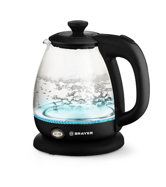 Чайник электрический BRAYER BR6106, 1100 Вт, 1 л, стеклянный, автоотключение, подсветка, черный