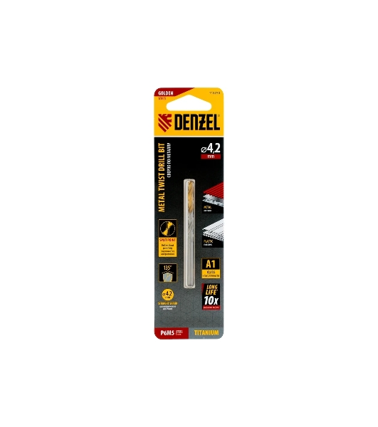 Сверло спиральное по металлу Denzel 4,2 x 75мм, Р6М5, Golden Tip