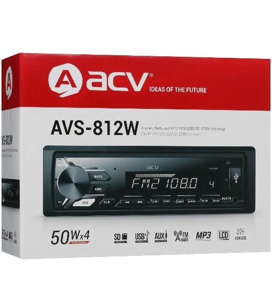 Автомагнитола ACV AVS-812W, 1 DIN, USB Type-A, AUX