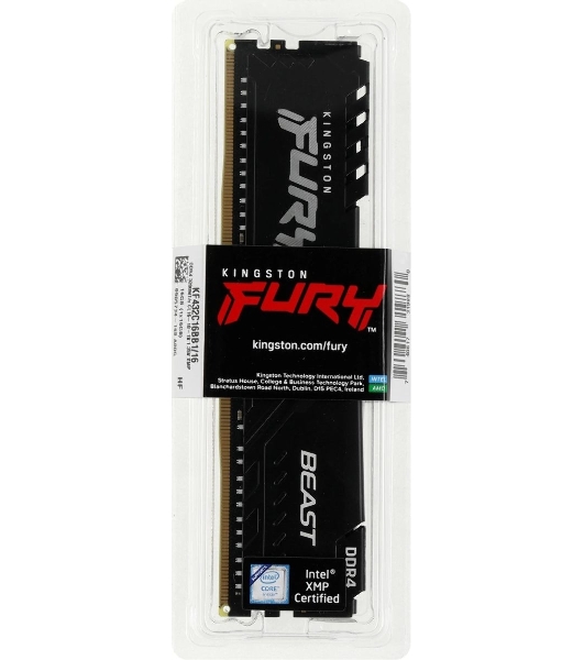 Оперативная память Kingston Fury Beast, DDR4, 16GB (1x16GB), 3200MHz, CL16, DIMM, с радиатором, черный
