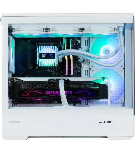 Компьютерный корпус ZALMAN P30 V2, MATX, белый, WINDOW, 2x3.5', 3x2.5', 1xUSB TYPE-C, 1xUSB 3.0, SIDE 2x120мм ARGb, REAR 1x120мм ARGb, VGA support