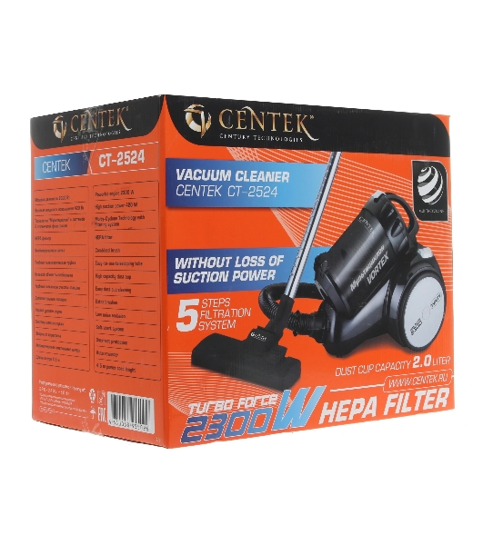Пылесос Centek CT-2524 черный/серый, 420/2300 Вт, уборка сухая, пылесборник контейнер 2 л