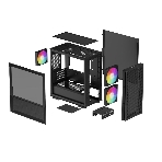 Компьютерный корпус Deepcool CH360 без БП, боковое окно (закаленное стекло), 2x140мм ARGb LED вентилятор спереди и 1x120мм ARGb LED вентилятор сзади, черный, mATX, фото12
