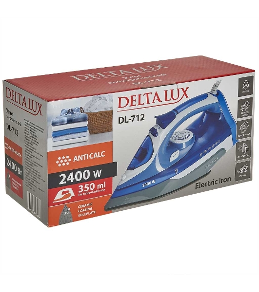 Утюг Delta LUX DL-712 белый с синим, 2400 Вт, 30 г/мин, 150 г/мин, 350 мл