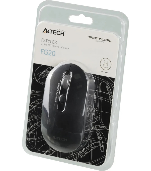 Мышь беспроводная A4Tech Fstyler FG20S серый, 2000 dpi, радиоканал, USB, кнопки - 3