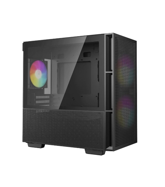 Компьютерный корпус Deepcool CH360 без БП, боковое окно (закаленное стекло), 2x140мм ARGb LED вентилятор спереди и 1x120мм ARGb LED вентилятор сзади, черный, mATX