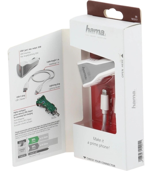 Комплект зарядное устройство Hama H-183317 3A PD для Apple кабель Apple Lightning/Type-C белый