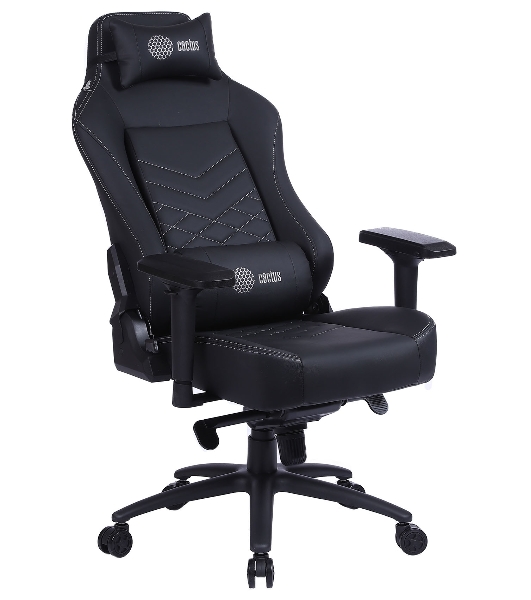Кресло Cactus CS-CHR-0112BL-M черный, экокожа, 120 кг, подголовник, регулируемые подлокотники, механизм качания