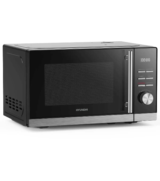 Микроволновая печь Hyundai HYM-D3005 черный/стальной, 20 л, 700 Вт, переключатели - кнопки, электронный поворотный механизм