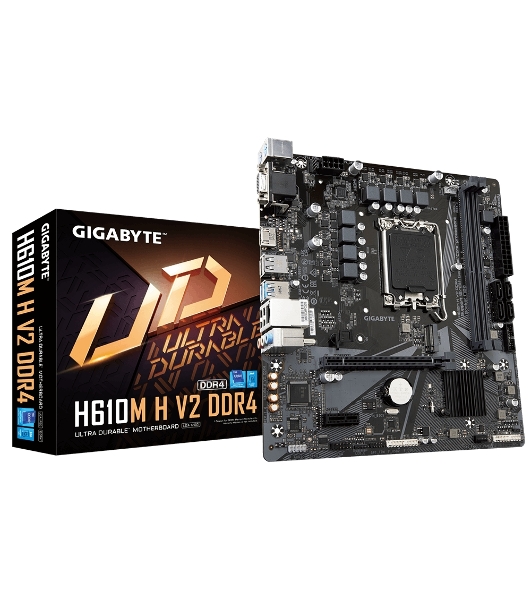 Материнская плата Gigabyte H610M H V2, LGA 1700, Intel H610, 2xDDR5, 4xSATA, 1xM.2, 1xPCIe 4.0 x16, 1xPCIe x1, 1xHDMI, 1xVGA, 1x 1Gb LAN, 2xUSB-A 3.2 Gen 1, 4xUSB-A 2.0, 3x 3.5 мм, 7.1, mATX