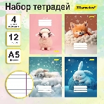 Набор тетрадей Silwerhof 2001660 12 листов, линейка, A5, Мягкие игрушки 4 дизайна, мелованный картон, водный лак, скрепка (упаковка: 4шт), фото2