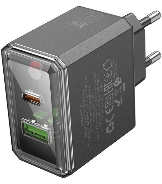 Сетевое зарядное устройство BOROFONE (6941991110641) 1USB+1Type-C 3.0A QC3.0 PD 30W, черный