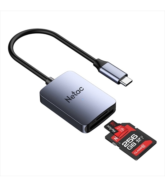 Кард-ридер Netac Flash WK12/серый/SD/SDHC/SDXC/microSD/microSDHC/microSDXC/USB 3.0 Type-C/пластик
