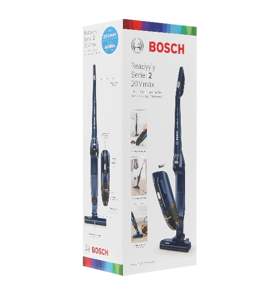 Пылесос вертикальный Bosch BCHF 2MX20 синий, питание от аккумулятора, 150 Вт, уборка сухая, пылесборник 0.4 л