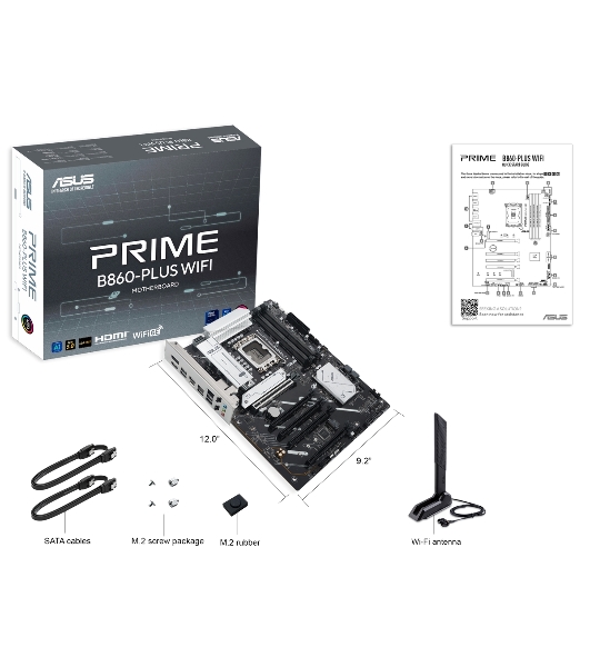 Материнская плата ASUS PRIME B860-PLUS WIFI, LGA 1851, Intel B860, 4xDDR5, 4xSATA, 2xM.2, 1xPCIe 5.0 x16, 4xPCIe 4.0 x16, 2xUSB-C, 4xUSB-A 3.2 Gen 1, 2xUSB-A 3.2 Gen 2, 1xHDMI, 1xDP, 1x2.5Gb LAN, 7.1, ATX