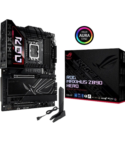 Материнская плата ASUS ROG MAXIMUS Z890 HERO, LGA 1851, Intel Z890, 4xDDR5, 4xSATA, 6xM.2, 1xPCIe 5.0 x16, 1xPCIe 4.0 x4, 1xPCIe x1, 1xHDMI, 2xUSB-C (видеовыход), 4xUSB-A 3.2 Gen 1, 4xUSB-A 3.2 Gen 2, 1xUSB-C 3.2 Gen 2, 2xUSB-C Thunderbolt 4, 2x 5Gb LAN, 2x3.5 мм, 7.1, ATX