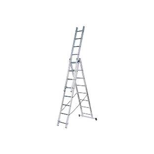 Лестница FIT 65434 трехсекционная алюминиевая 3х9 ступеней h=257/449/641 см вес 11.18кг