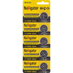 Элемент питания литиевый Navigator CR2032 NBT-CR2032-BP5 (блист.5шт), 3 В