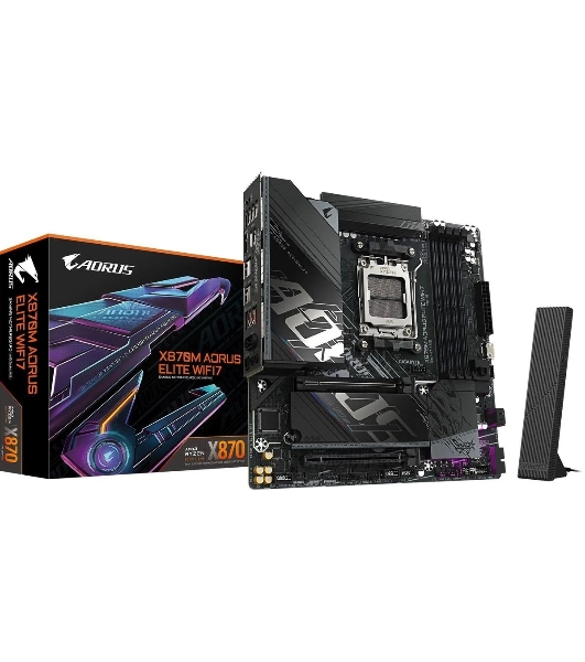 Материнская плата Gigabyte X870M AORUS ELITE WIFI7, AM5, AMD X870, 4xDDR5, 4xSATA, 4xM.2, 1xPCIe 5.0 x16, 1xPCIe 4.0 x4, 1xPCIe 3.0 x2, 1xHDMI, 2xUSB Type-C, 1x2.5Gb LAN, Wi-Fi 7, Bluetooth 5.4, 2xUSB-C USB4, 2xUSB-A 10Gbps, 4xUSB-A 5Gbps, 4xUSB-A 2.0, S/PDIF, 2x3.5 мм, 7.1, mATX