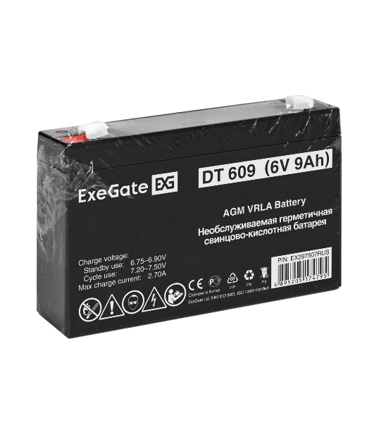 Аккумуляторная батарея ExeGate DT 609 (6V 9Ah, клеммы F2)
