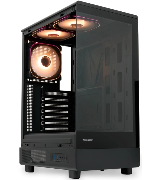 Компьютерный корпус HSPD F510, Panoramic Mid Tower, черный, TG, 0.5 SPCC, 3x120мм ARGb ATX, mATX, mITX 180/280/160мм 1x2.5', 1x3.5', 7xPCI 2xUSB-A 3.0 356x218x467мм