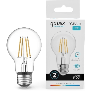 Лампа филам. Gauss Filament 11Вт цок.:E27 груша св.свеч.бел.нейт. (упак.:10шт) (22221)
